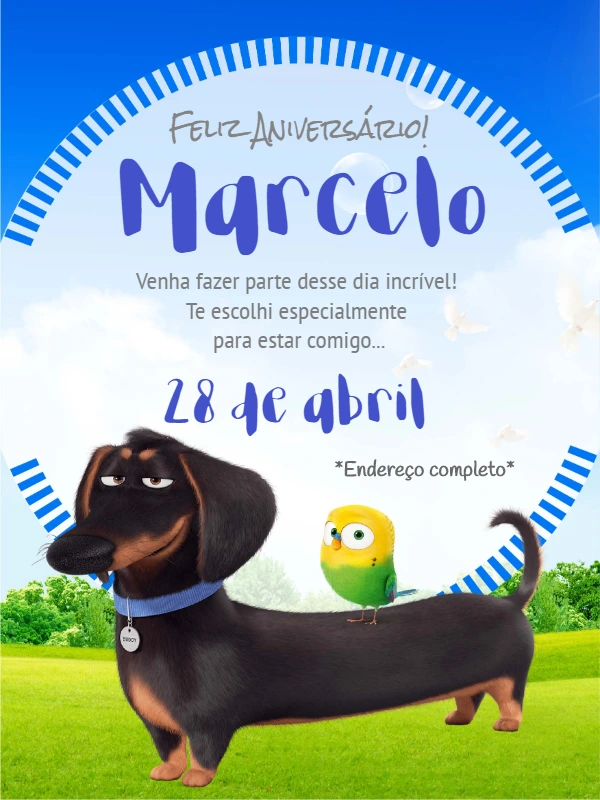 Convite Aniversário Pets com Personagens para Editar Online