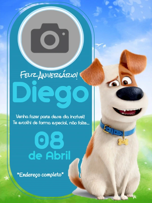 Convite de Aniversário Pets com Foto para Editar Online