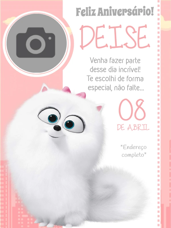 Convite de Aniversário Pets com Foto para Editar Online