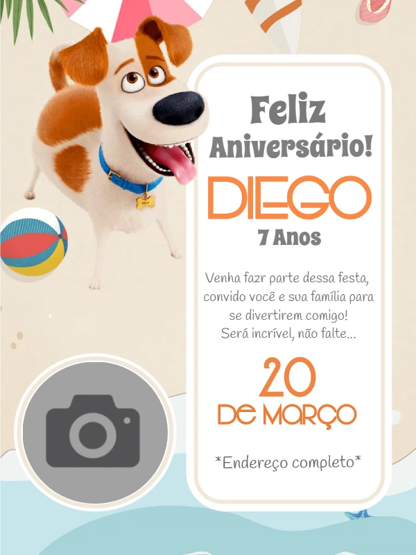 Convite de Aniversário Pets com Foto para Editar Online