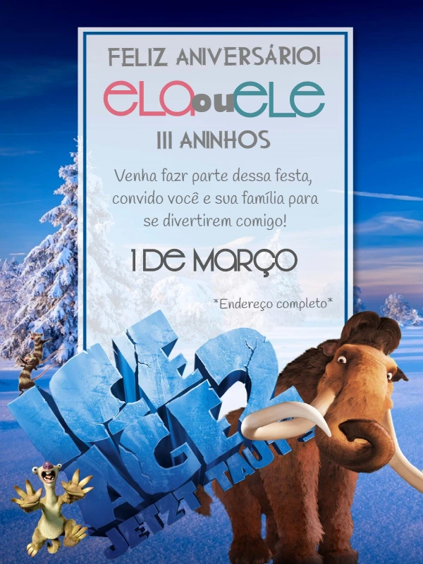 Convite de Aniversário A Era do Gelo para Editar Online