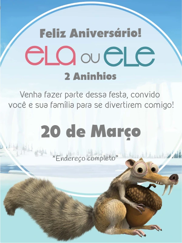 Convite de Aniversário A Era do Gelo para Editar Online