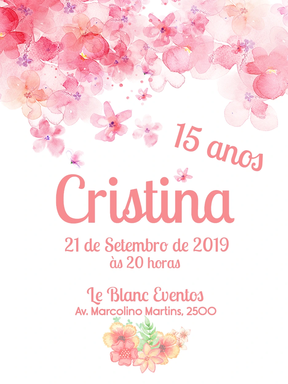 Convite de 15 Anos Floral Aquarela para Editar Online