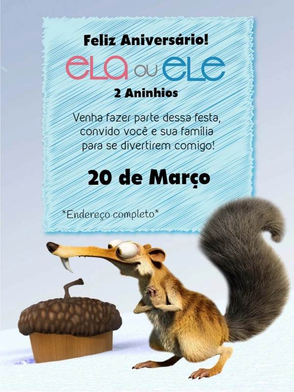 Convite de Aniversário A Era do Gelo com Scrat para Editar