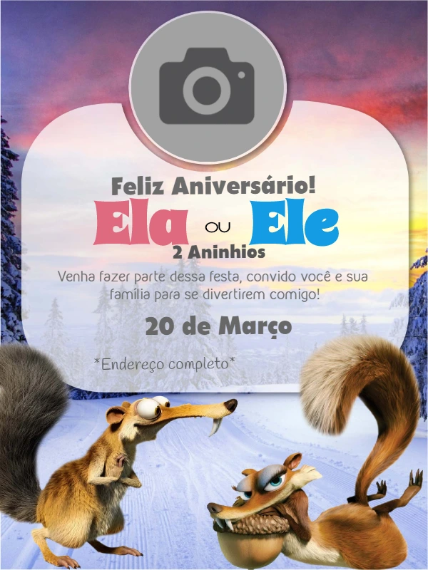 Convite Aniversário A Era do Gelo com Foto para Editar Online