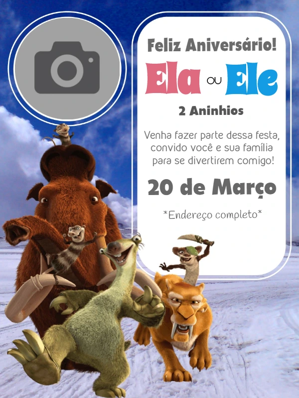 Convite de Aniversário A Era do Gelo com Foto para Editar