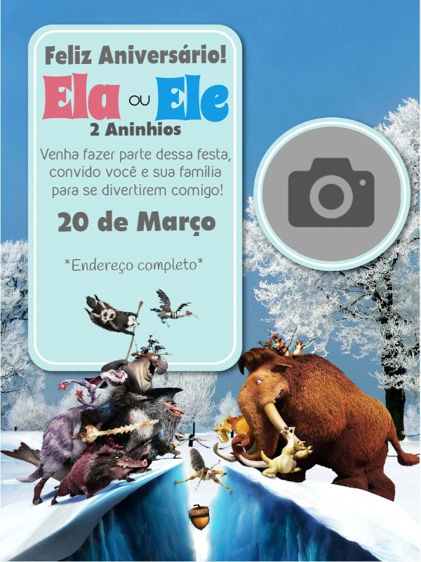 Convite Aniversário A Era do Gelo com Foto para Editar Online