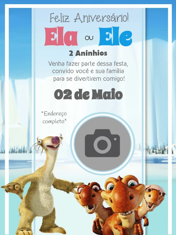 Convite Aniversário A Era do Gelo com Foto para Editar Online