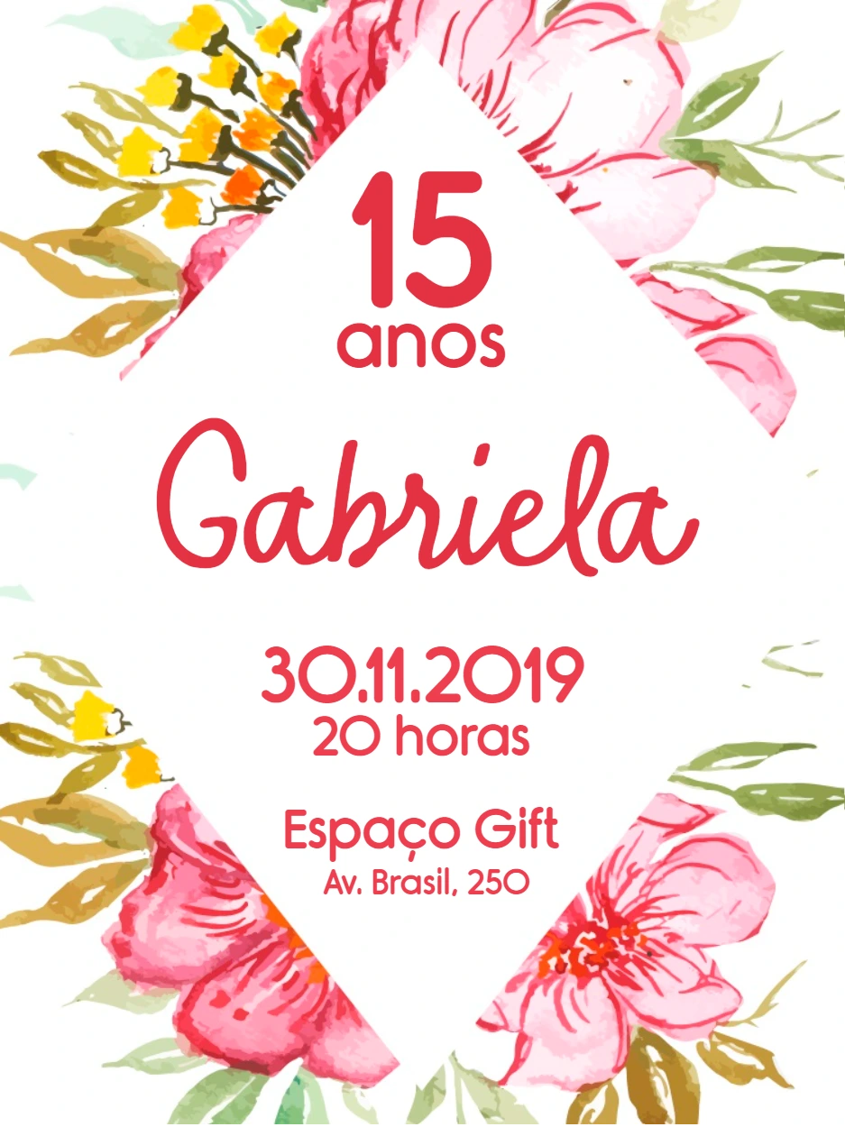 Convite de 15 Anos Floral Rosa para Editar Online
