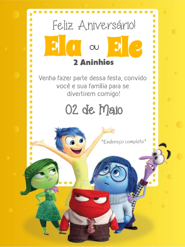 Convite de Aniversário Divertidamente com Personagens para Editar