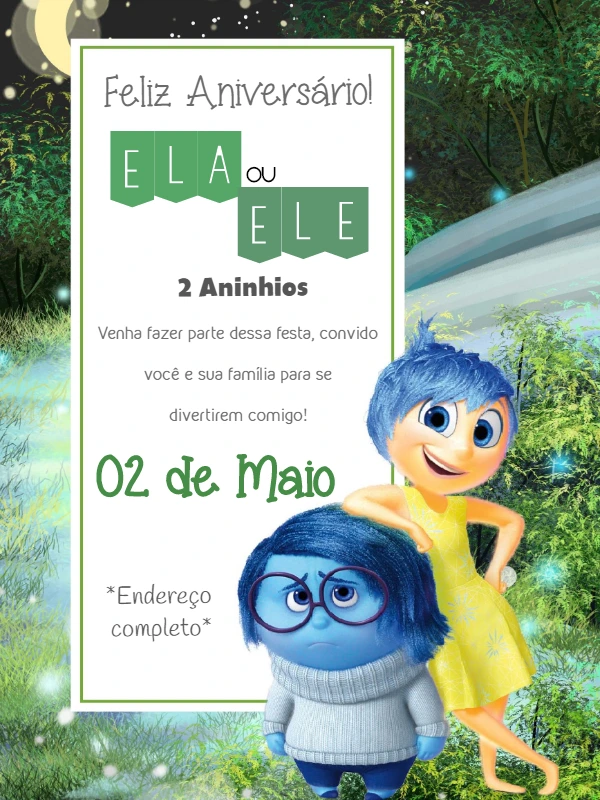 Convite Aniversário Divertidamente com Personagens para Editar