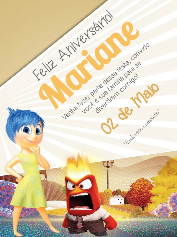 Convite de Aniversário Divertidamente com Personagens para Editar