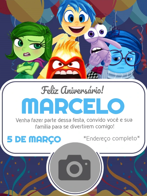 Convite Aniversário Divertidamente com Foto para Editar Online