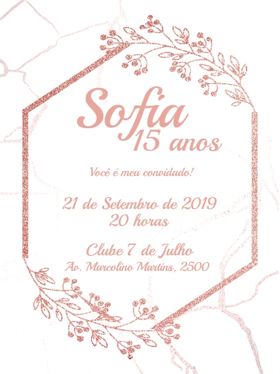 Convite 15 Anos Floral Rosê Glitter para Editar Online