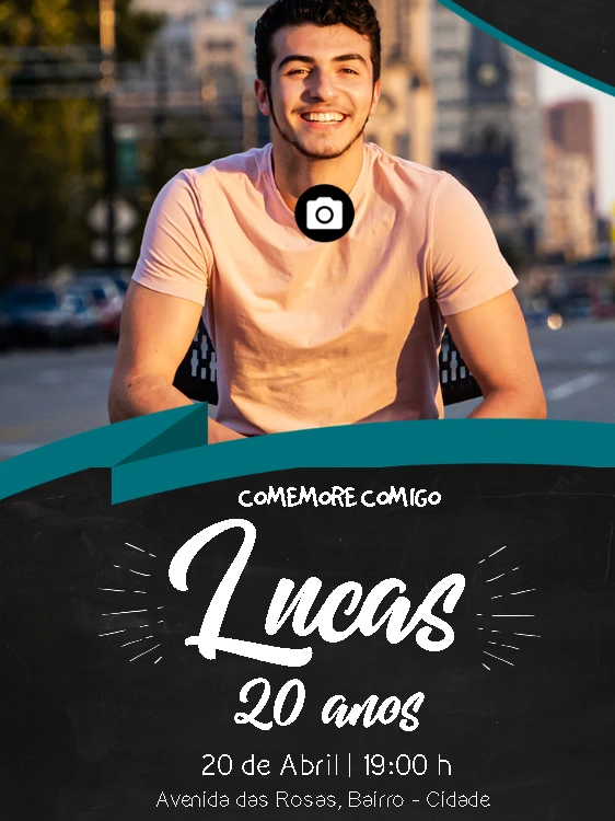 Convite de Aniversário Masculino com Foto para Editar Online