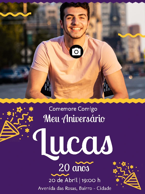 Convite de Aniversário Masculino com Foto para Editar Online