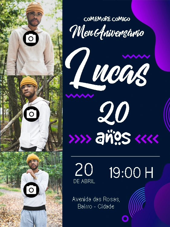 Convite de Aniversário Masculino com Foto para Editar Online