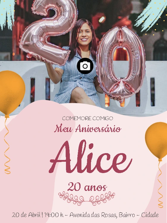 Convite de Aniversário com Foto para Editar Online e Imprimir