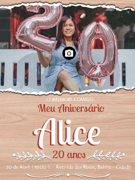 Convite de Aniversário com Foto para Editar Online