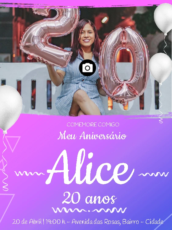 Convite de Aniversário com Foto para Editar Online