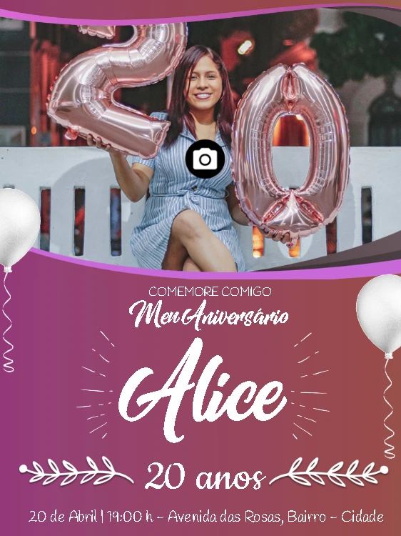Convite de Aniversário com Foto Editável para Enviar Online
