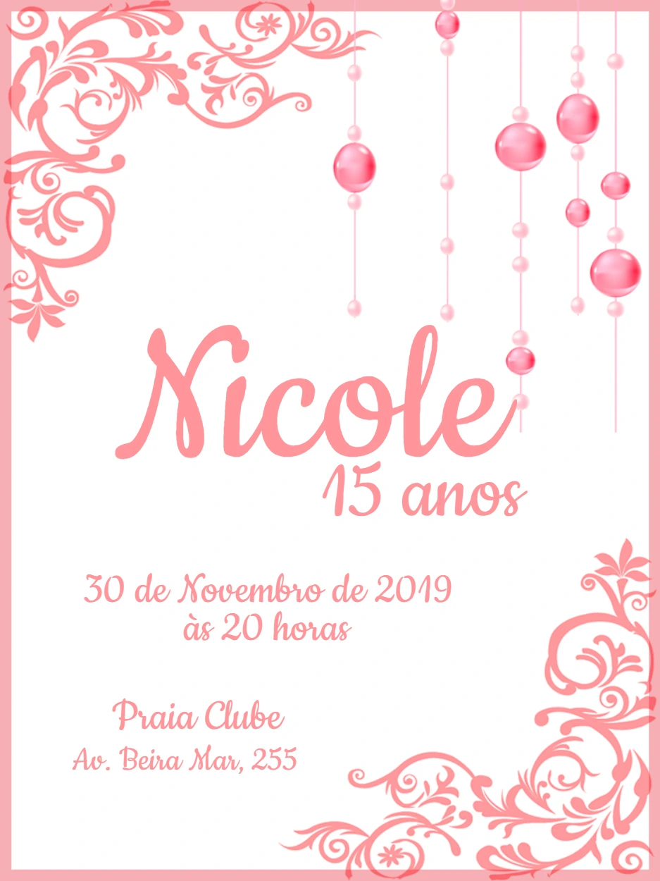 Convite de 15 Anos Rosa com Arabescos para Editar Online