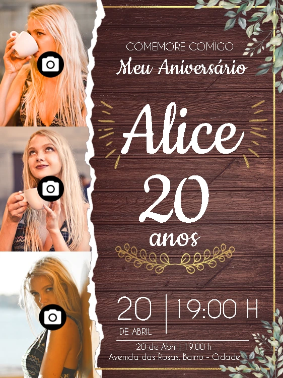Convite de Aniversário Rústico com Foto para Editar Online