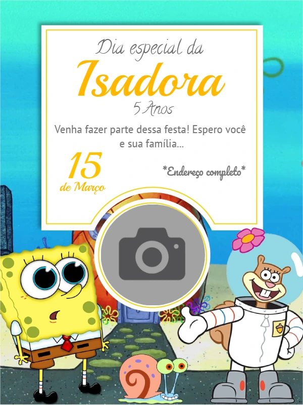 Convite de Aniversário Bob Esponja com Foto para Editar Online