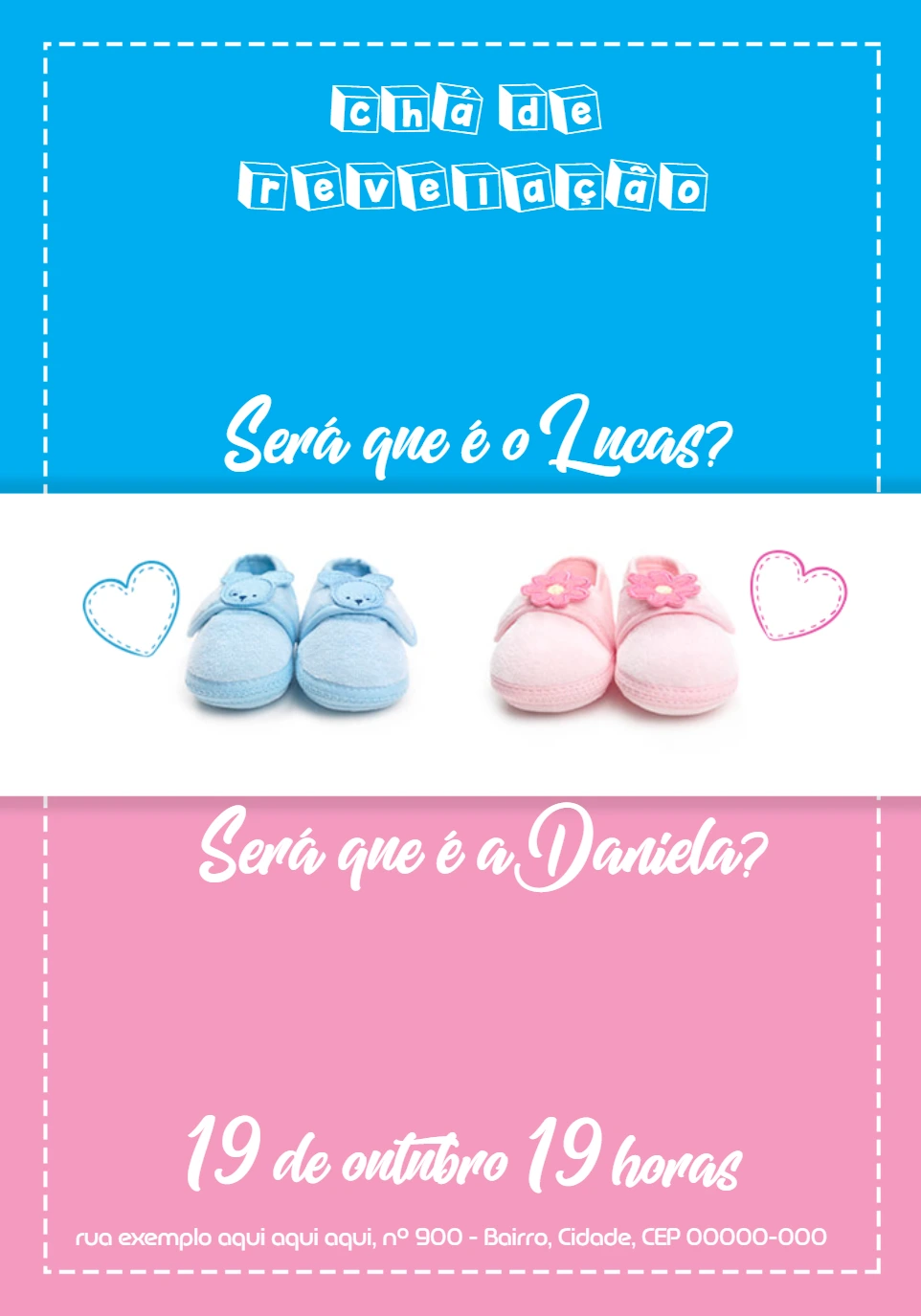 Convite Chá Revelação Menino ou Menina para Editar Online