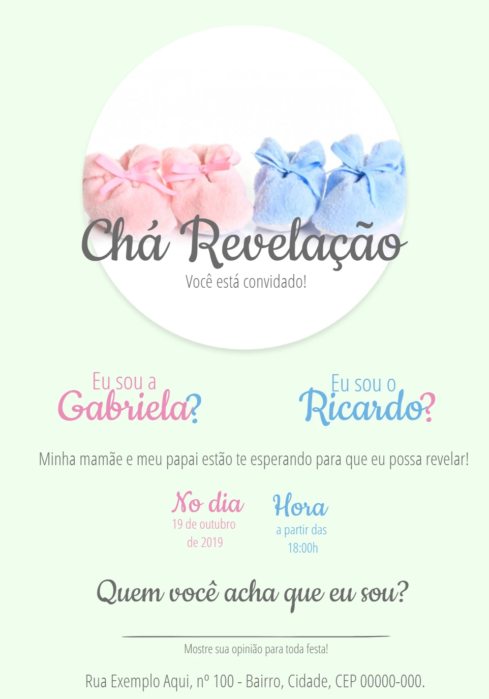 Convite de Chá Revelação Menino ou Menina para Editar Online
