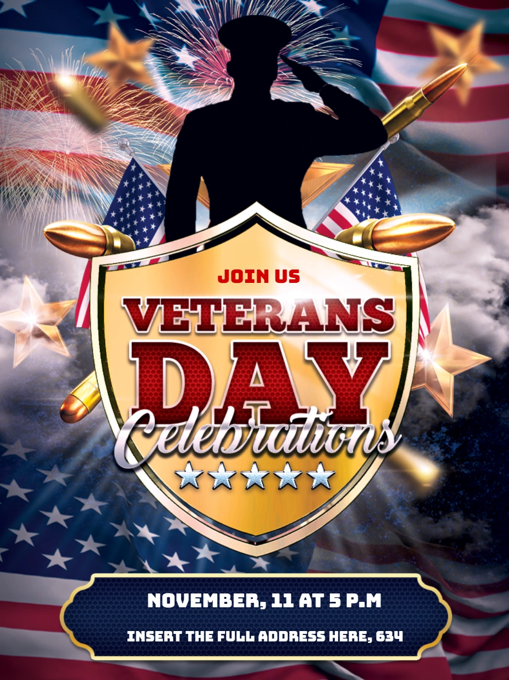 Editable Veterans Day Flyer with Patriotic Design to Customize