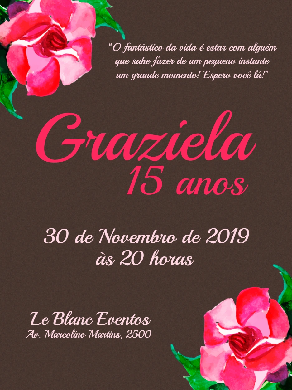 Convite de 15 Anos Floral Marrom para Editar Online