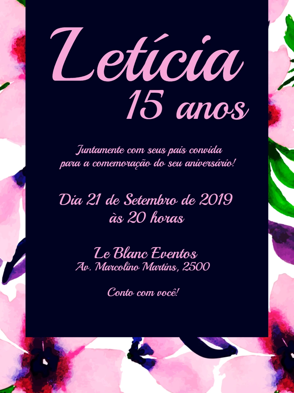 Convite 15 anos Floral Roxo e Lilás para Editar Online