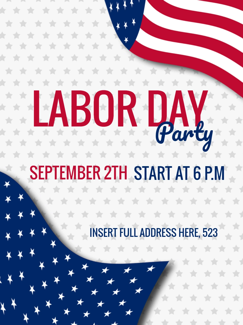 Editable Labor Day Party Invitation with US Flag to Customize