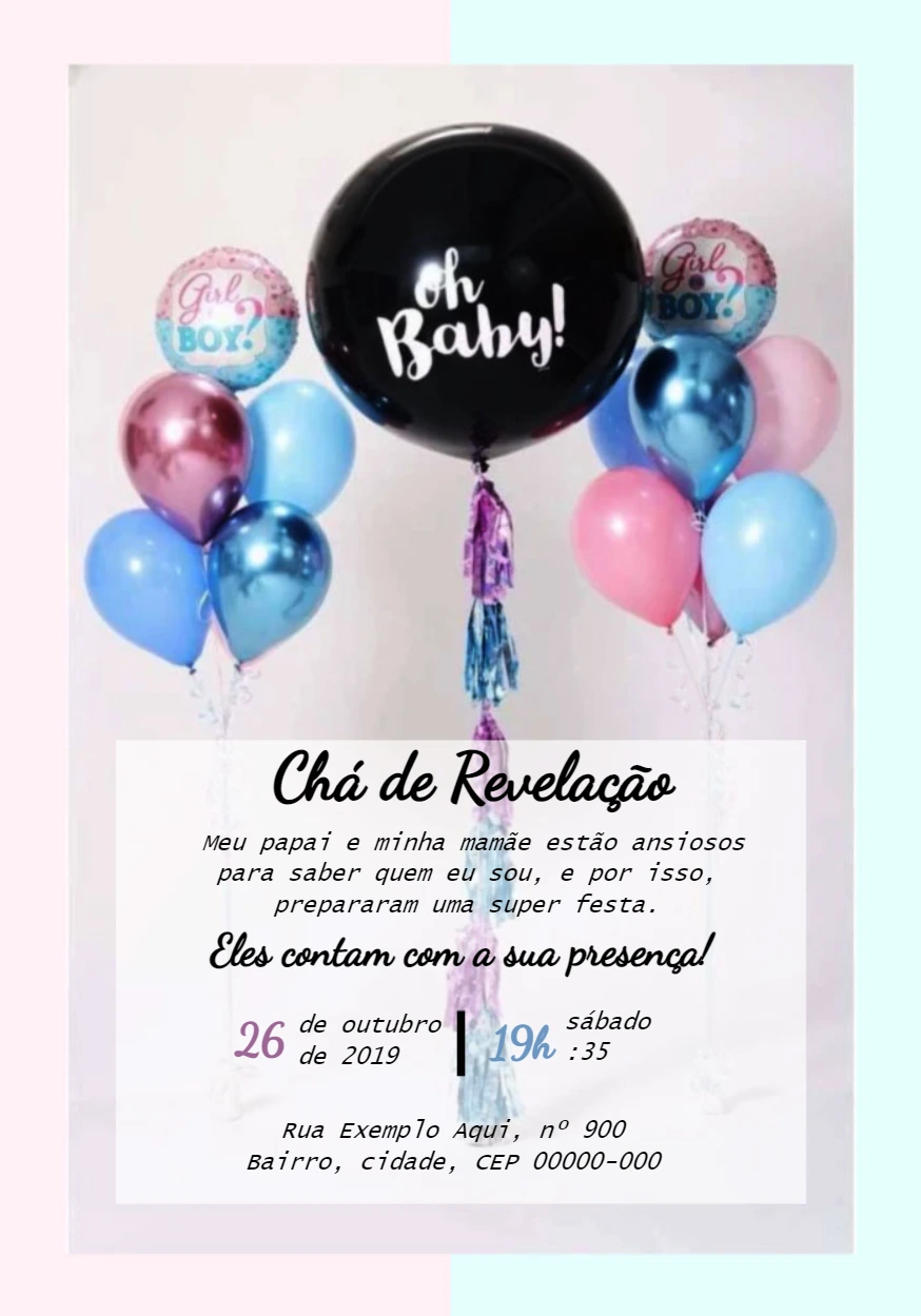 Convite Chá Revelação Balões Oh Baby para Editar Online