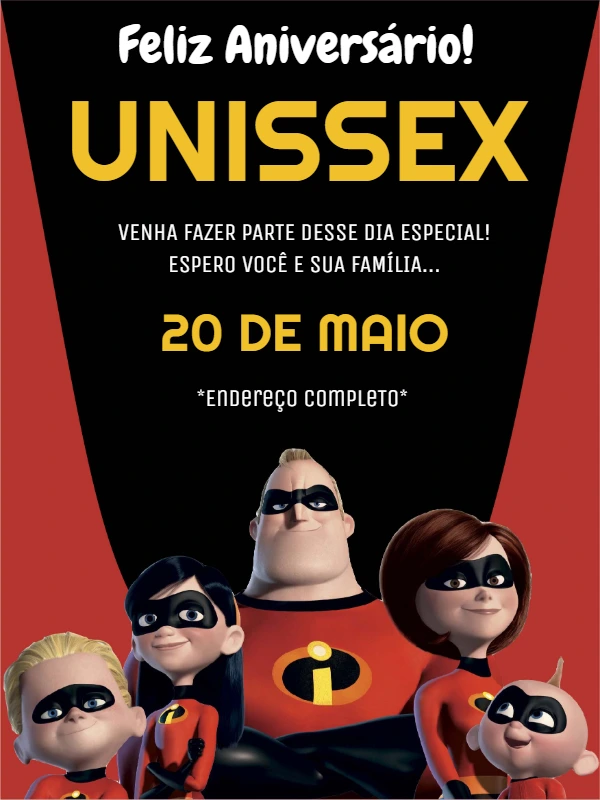 Convite de Aniversário Os Incríveis para Editar Online