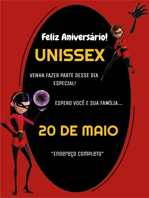 Convite de Aniversário Os Incríveis com Personagens para Editar