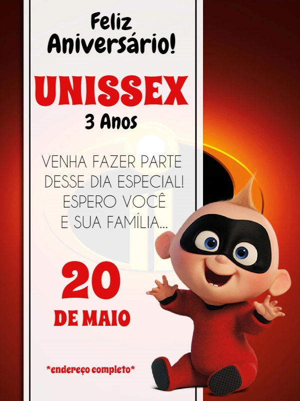 Convite Aniversário Os Incríveis com Zezé para Editar Online