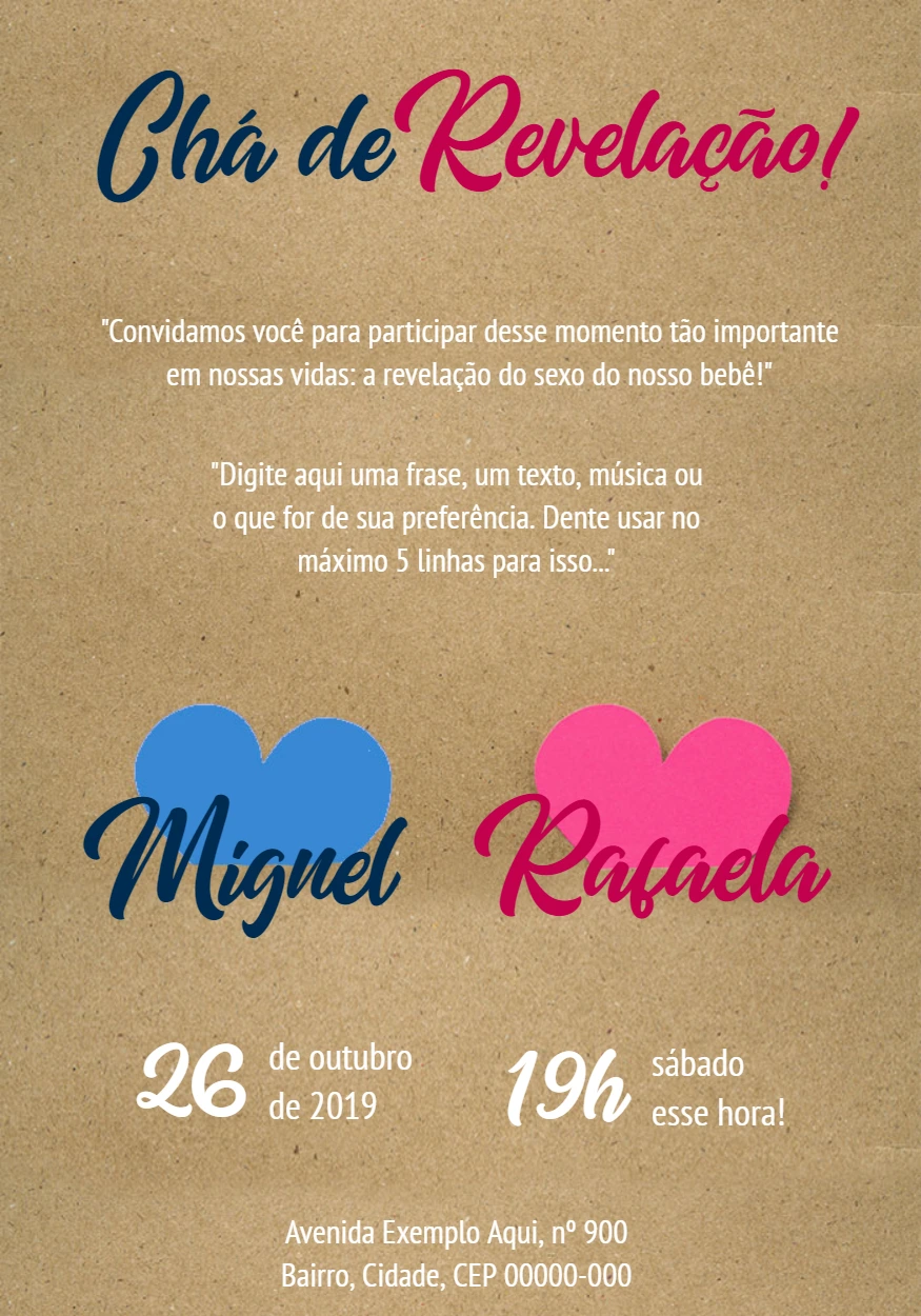 Convite Chá Revelação Menino ou Menina para Editar Online