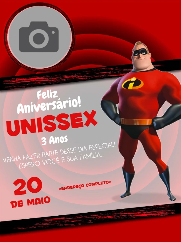 Convite de Aniversário Os Incríveis com Foto para Editar Online