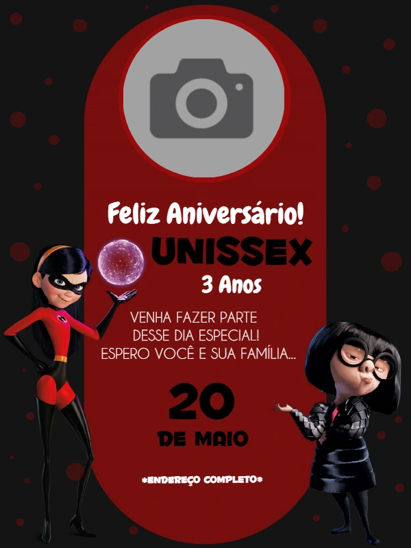 Convite Os Incríveis com Foto para Aniversário para Editar