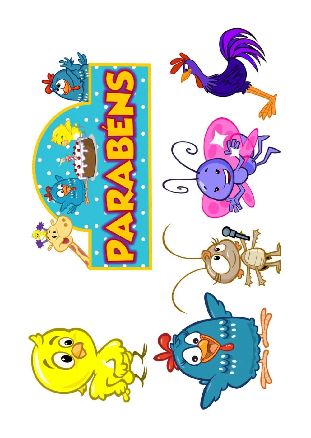 Topo de Bolo Galinha Pintadinha para Editar e Imprimir Online