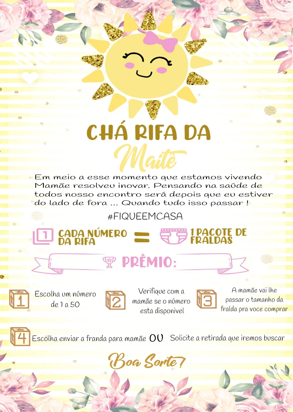 Convite Chá Rifa Raio de Sol Menina para Editar Online