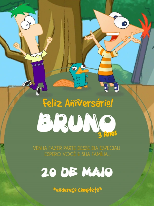 Convite de Aniversário Phineas e Ferb para Editar Online
