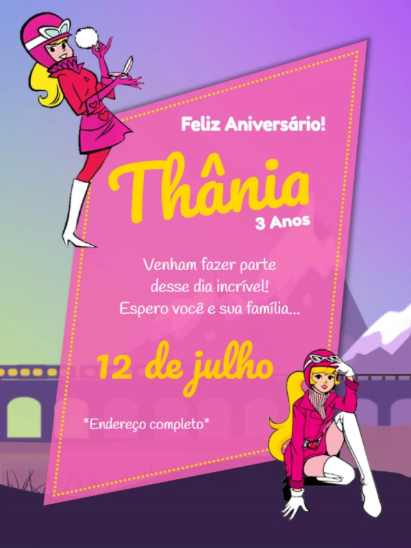 Convite Aniversário Penélope Charmosa para Editar Online