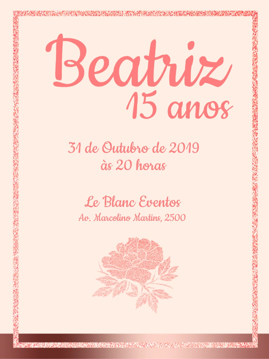 Convite de 15 anos Rosê Gold com Glitter para Editar Online
