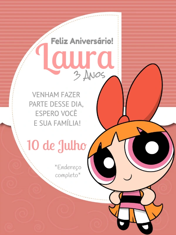 Convite de Aniversário Meninas Super Poderosas para Editar Online