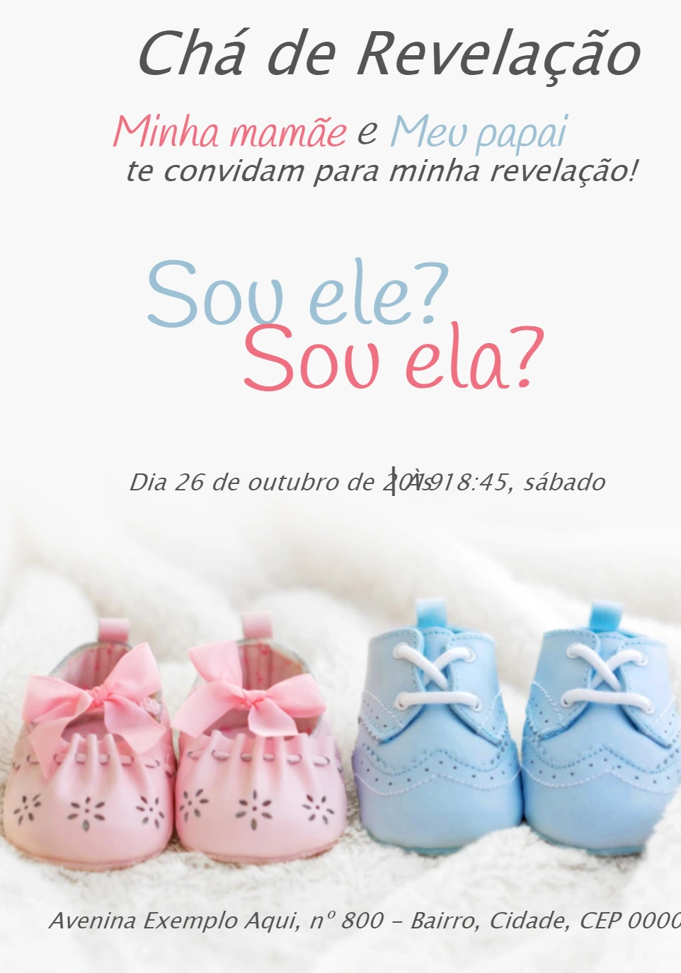 Convite Chá Revelação Sapatinhos para Editar Online