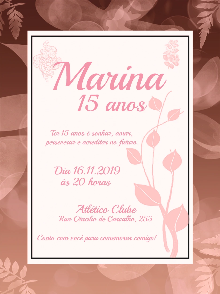 Convite de 15 Anos Folhagem Rosê para Editar Online