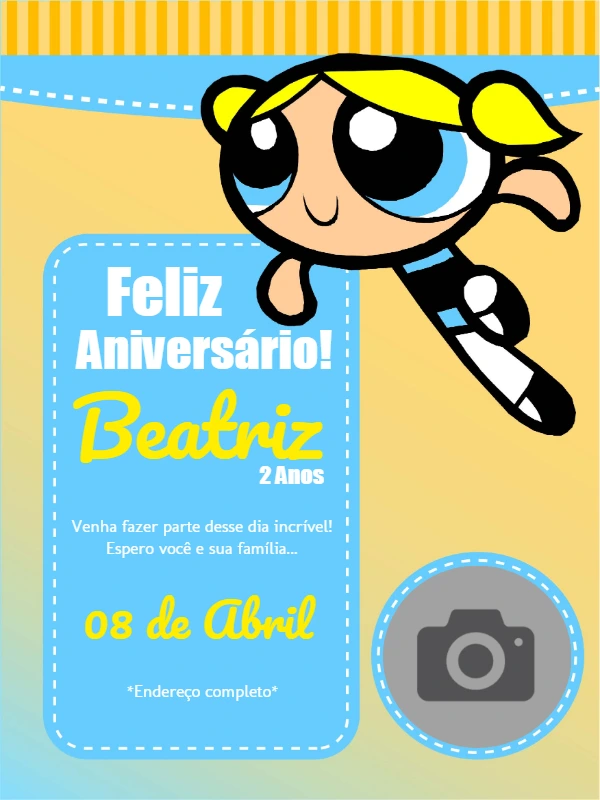 Convite Aniversário Meninas Super Poderosas com Foto para Editar